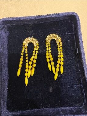 Anthropologie Yellow Crystal Fringe Earrings